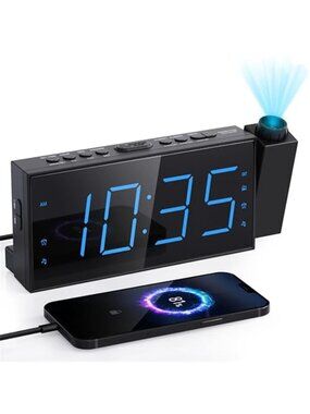 Projection Alarm Clock Radio LED Digital Dual Alarm USB Charger Ceiling
